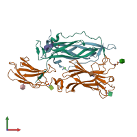 PDB entry 3jvf coloured by chain, front view.