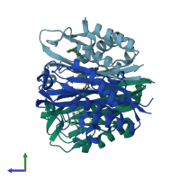 PDB entry 3jvh coloured by chain, side view.