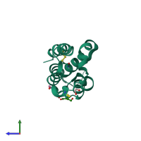 PDB entry 3jvm coloured by chain, side view.