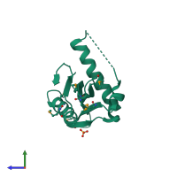 PDB entry 3jvn coloured by chain, side view.