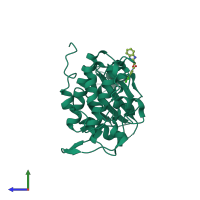 Monomeric assembly 1 of PDB entry 3jvr coloured by chemically distinct molecules, side view.