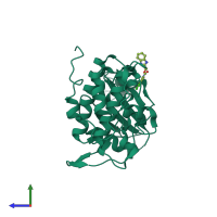 PDB entry 3jvr coloured by chain, side view.