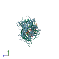 PDB entry 3jvx coloured by chain, side view.