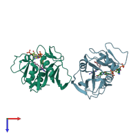 PDB entry 3jvx coloured by chain, top view.