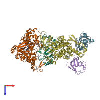 PDB entry 3jvz coloured by chain, top view.