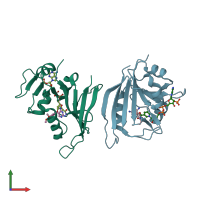 PDB entry 3jw3 coloured by chain, front view.