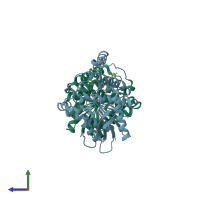 PDB entry 3jwe coloured by chain, side view.