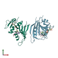 PDB entry 3jwf coloured by chain, front view.