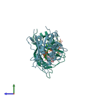 PDB entry 3jwf coloured by chain, side view.