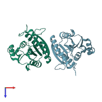 PDB entry 3jwi coloured by chain, top view.