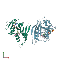 PDB entry 3jwk coloured by chain, front view.