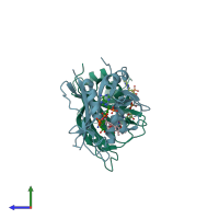 PDB entry 3jwk coloured by chain, side view.