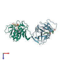 PDB entry 3jwk coloured by chain, top view.
