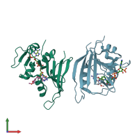 PDB entry 3jwm coloured by chain, front view.