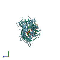 PDB entry 3jwm coloured by chain, side view.