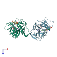 PDB entry 3jwm coloured by chain, top view.