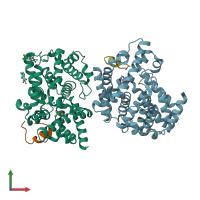 PDB entry 3jwr coloured by chain, front view.