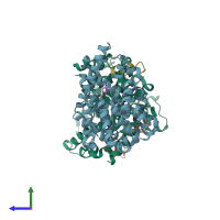 PDB entry 3jwr coloured by chain, side view.