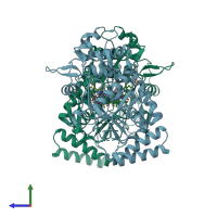 PDB entry 3jwt coloured by chain, side view.