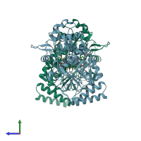 PDB entry 3jwu coloured by chain, side view.