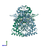 PDB entry 3jx0 coloured by chain, side view.