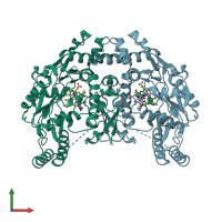 PDB entry 3jx1 coloured by chain, front view.