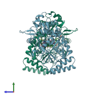 PDB entry 3jx6 coloured by chain, side view.