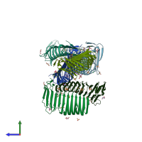 PDB entry 3jx8 coloured by chain, side view.