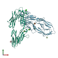 PDB entry 3jxa coloured by chain, front view.