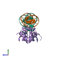 PDB entry 3jxb coloured by chain, side view.