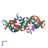 PDB entry 3jxb coloured by chain, top view.