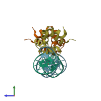 PDB entry 3jxc coloured by chain, side view.
