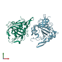 PDB entry 3jxf coloured by chain, front view.