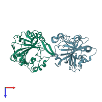 PDB entry 3jxf coloured by chain, top view.