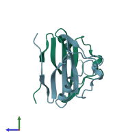 PDB entry 3jxo coloured by chain, side view.