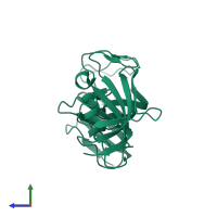 PDB entry 3jxv coloured by chain, side view.