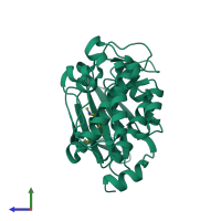 PDB entry 3jxw coloured by chain, side view.