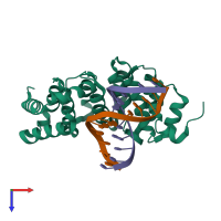 PDB entry 3jxy coloured by chain, top view.