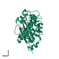 PDB entry 3jy0 coloured by chain, side view.