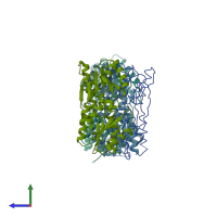 PDB entry 3jy6 coloured by chain, side view.