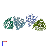 PDB entry 3jy6 coloured by chain, top view.