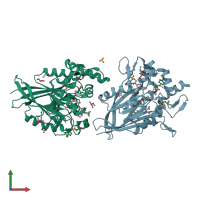 PDB entry 3jyf coloured by chain, front view.