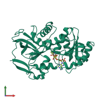 PDB entry 3jyn coloured by chain, front view.