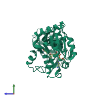 PDB entry 3jyn coloured by chain, side view.