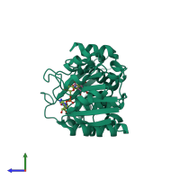 PDB entry 3jyq coloured by chain, side view.