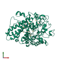 PDB entry 3jys coloured by chain, front view.