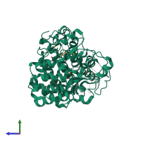 PDB entry 3jys coloured by chain, side view.