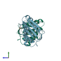 PDB entry 3jz3 coloured by chain, side view.