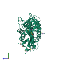 PDB entry 3jzc coloured by chain, side view.