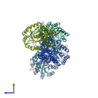 PDB entry 3jze coloured by chain, side view.